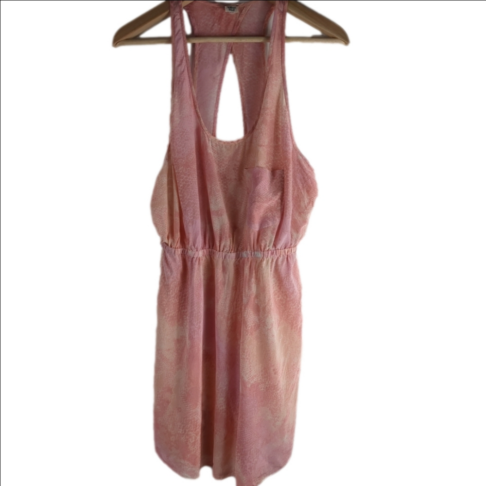 Aritzia Wilfred Size Medium Pink Peach 100% Silk Open Back Scoop Neck Dress